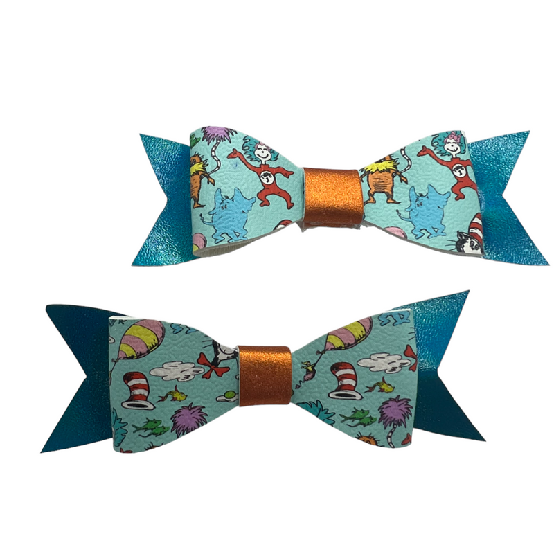Dr. Suess Blue and Orange Twin Pack Mini's Hair Clip Bow