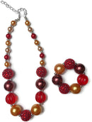 Red, Orange & Gold Necklace With Bracelet Set