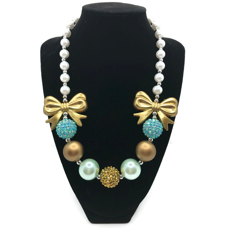 Gold and Blue Chunky Bubblegum Necklace