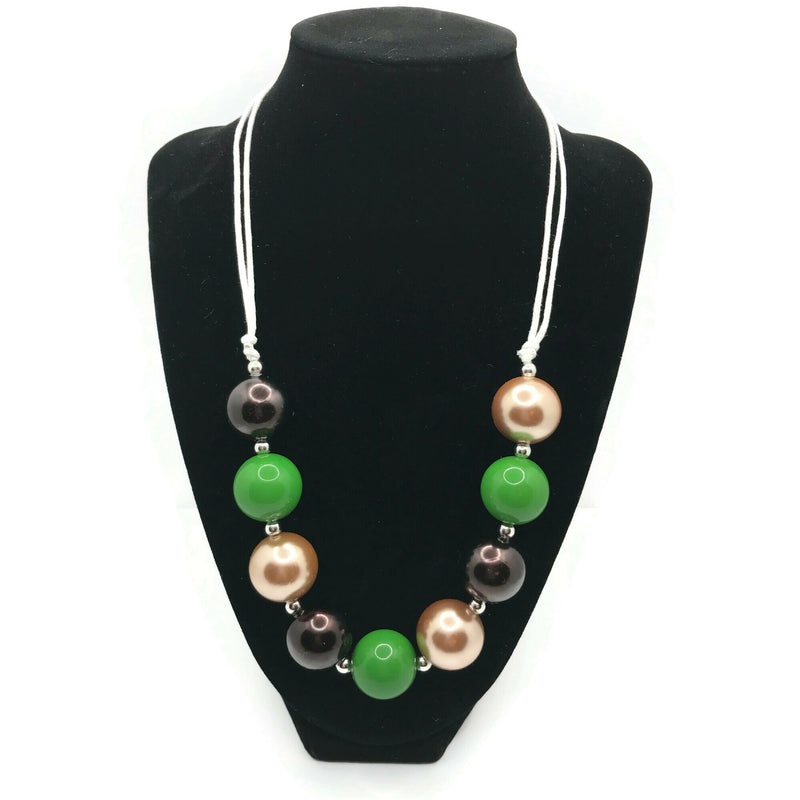 Green, Gold & Black Chunky Bubblegum Necklace with adjustable cord