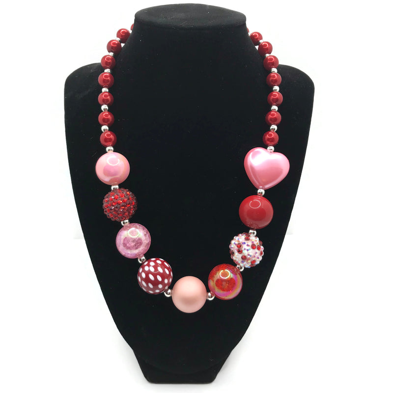Red & Pink Heart Chunky Bubblegum Necklace