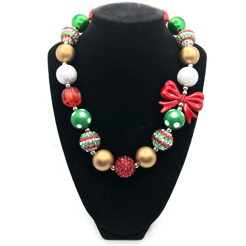 Red Bow Christmas Chunky Bubblegum Necklace