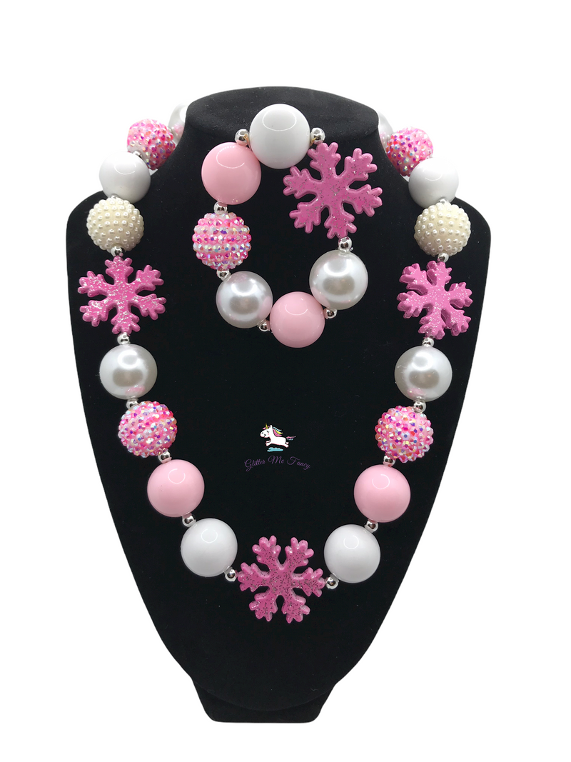 Snowflake Chunky Bubblegum Necklace with Bracelet Set