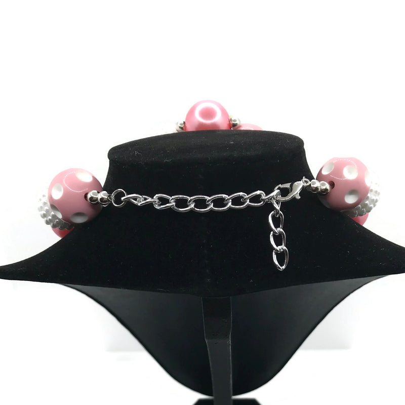 Glitter Heart Charm Chunky Bubblegum Necklace with Bracelet Set