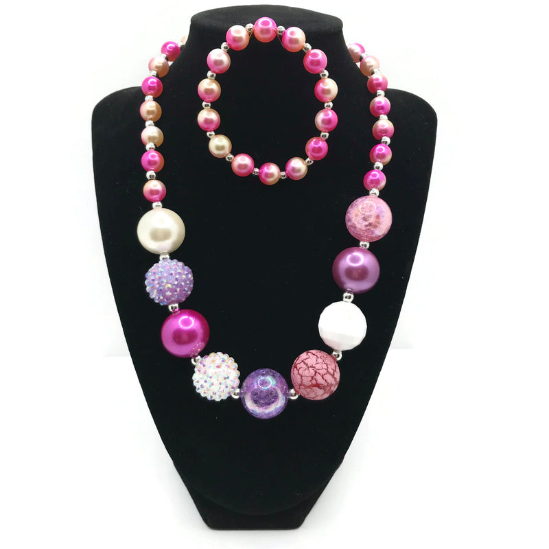 Candy Crush Chunky Bubblegum Necklace with Bracelet Set