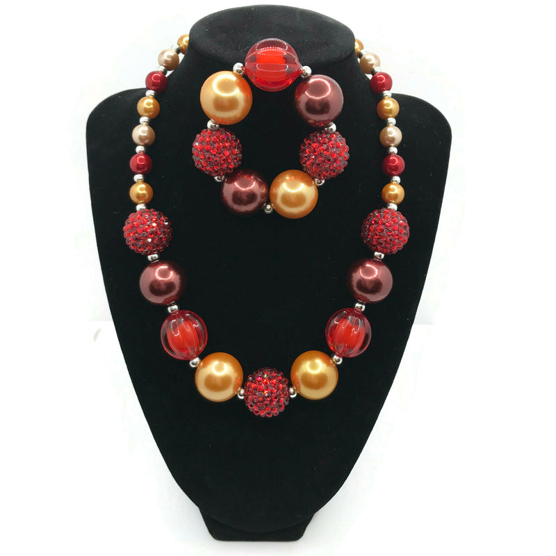 Red, Orange & Gold Necklace With Bracelet Set