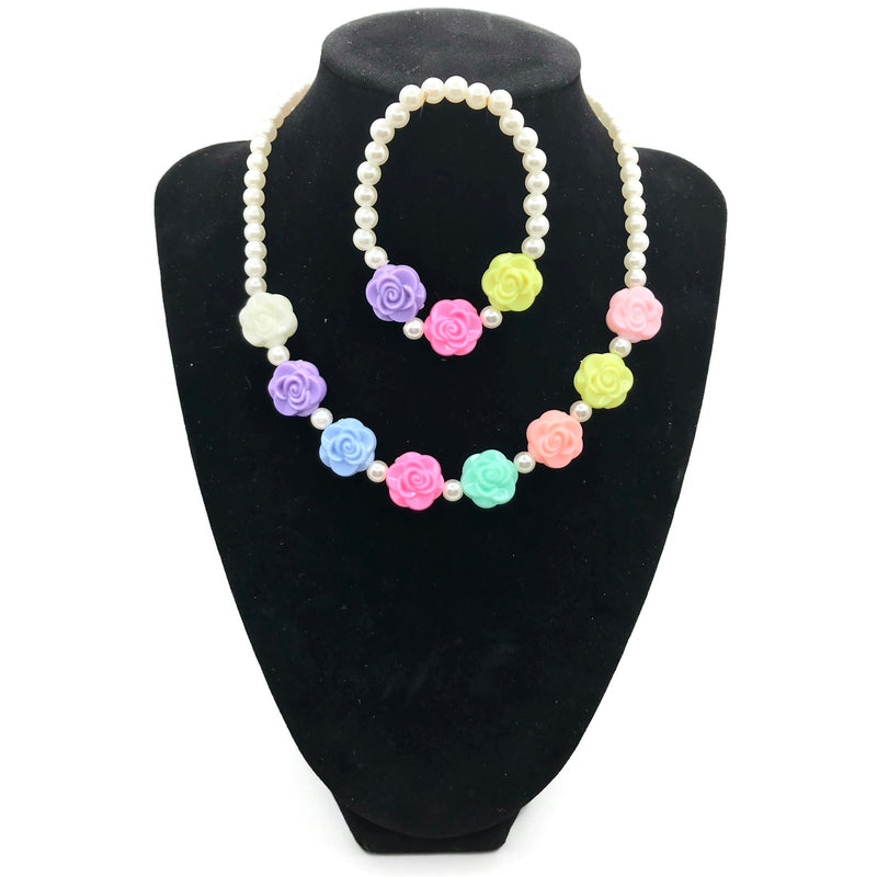 Pearls & Roses Necklace with Bracelet Set