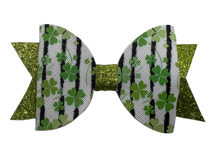 Striped Clover Hair Clip Bow