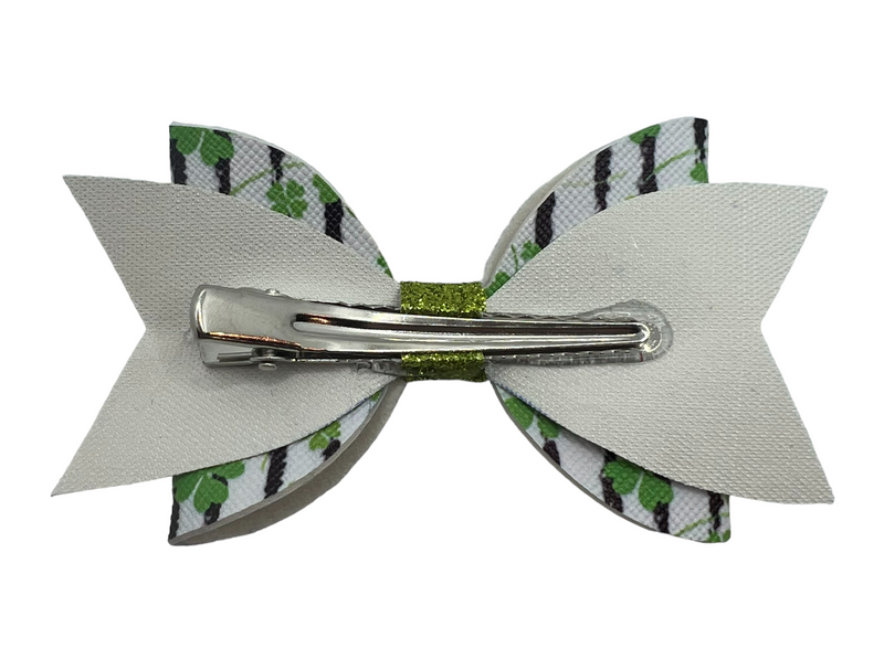 Striped Clover Hair Clip Bow