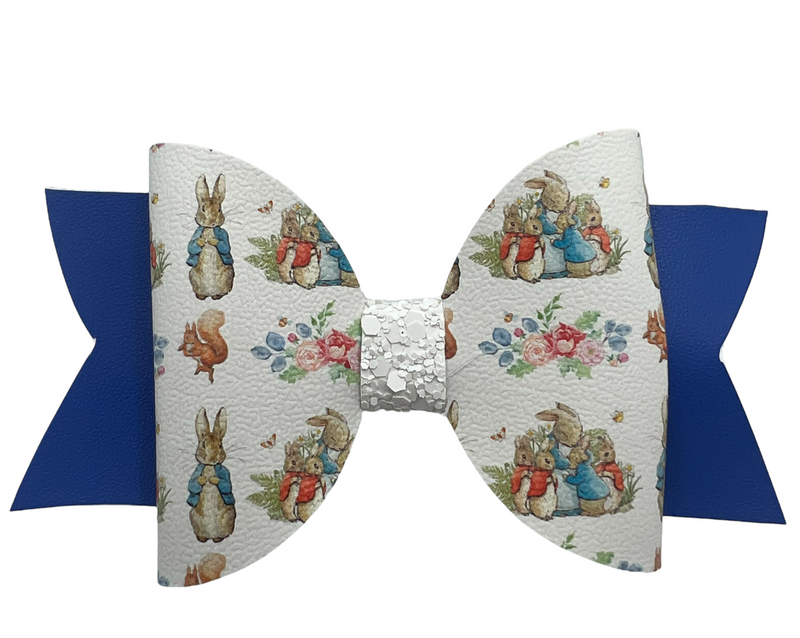 Blue and White Bunnies Hair Clip Bow