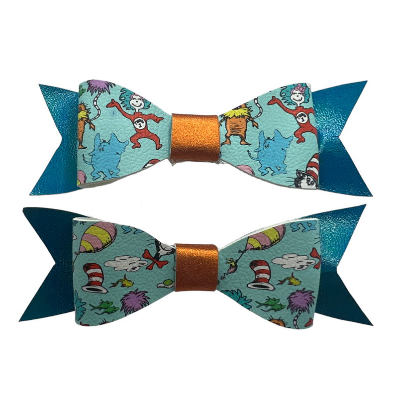 Dr. Suess Blue and Orange Twin Pack Mini's Hair Clip Bow