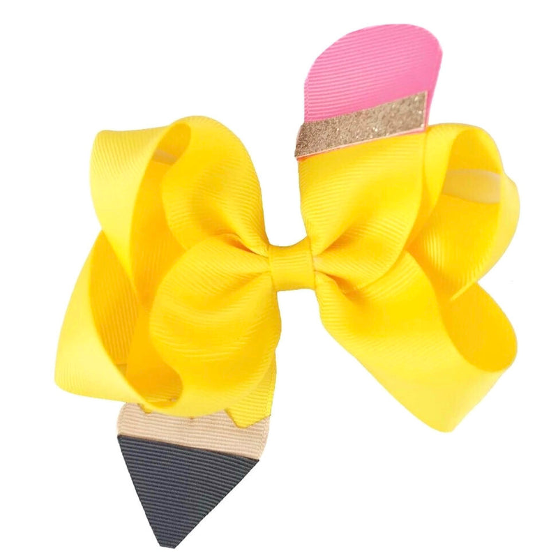 Yellow Pencil Ribbon Hair Clip Bow