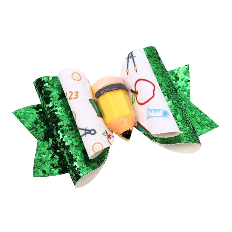 Sparkle Green with Yellow Pencil Hair Clip Bow