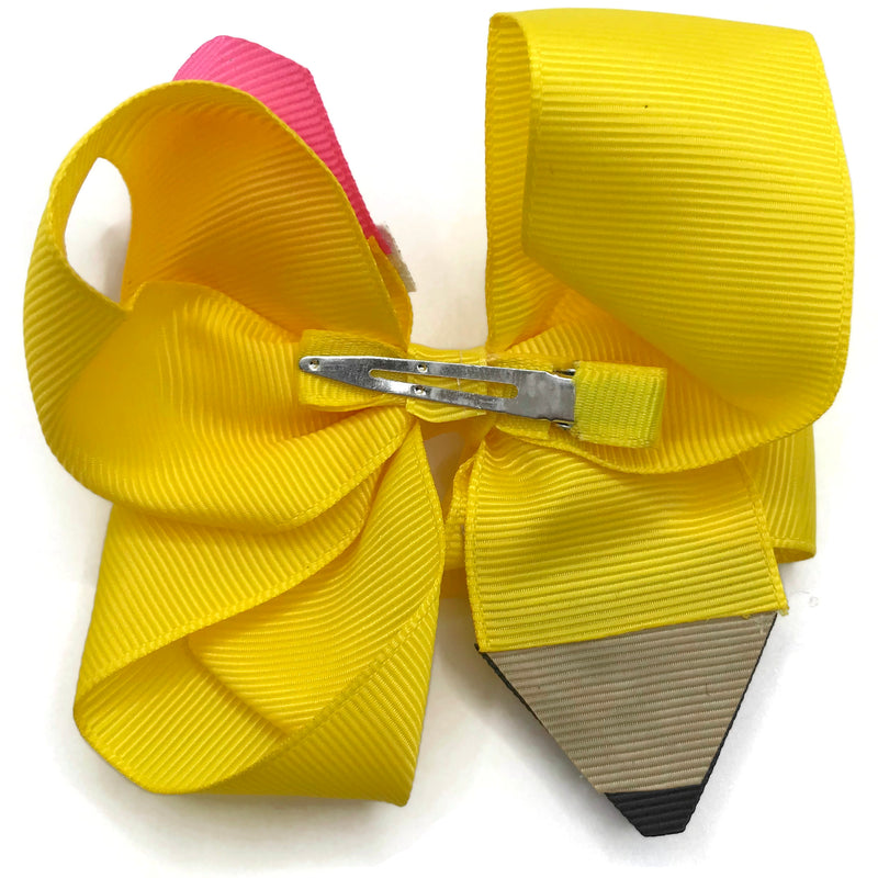 Yellow Pencil Ribbon Hair Clip Bow