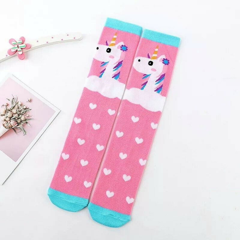 Pink Hearts Unicorn Knee High Socks