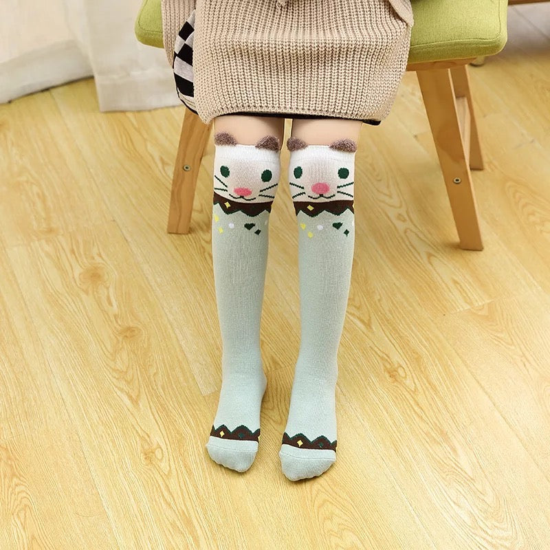 Teal Cat Knee High Socks