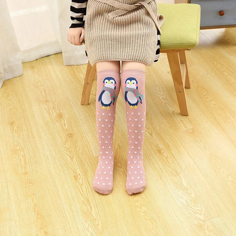 Pink Penguin Knee High Socks