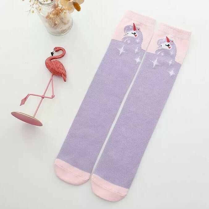 Purple and Pink Unicorn Knee High Socks
