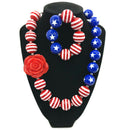 Patriotic Rose Chunky Bubblegum Necklace w/Bracelet Set