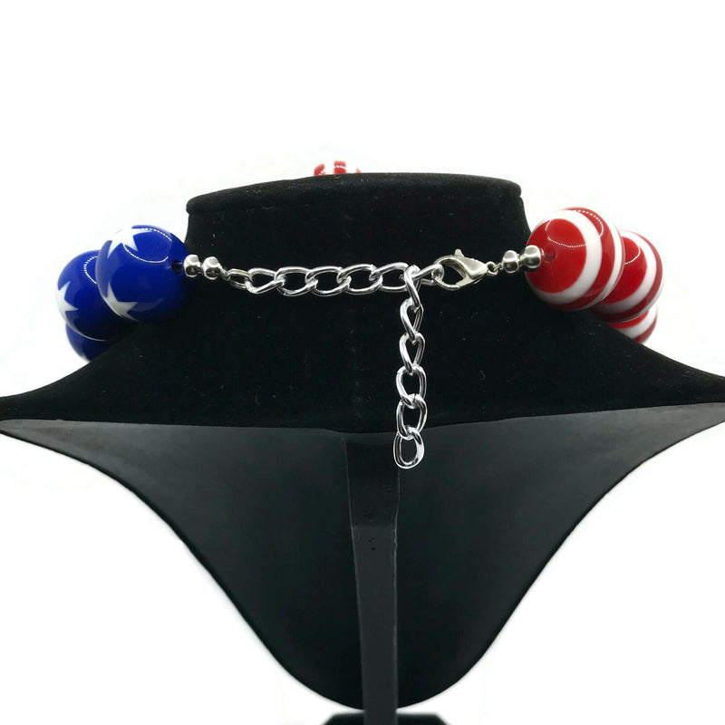 Patriotic Rose Chunky Bubblegum Necklace w/Bracelet Set