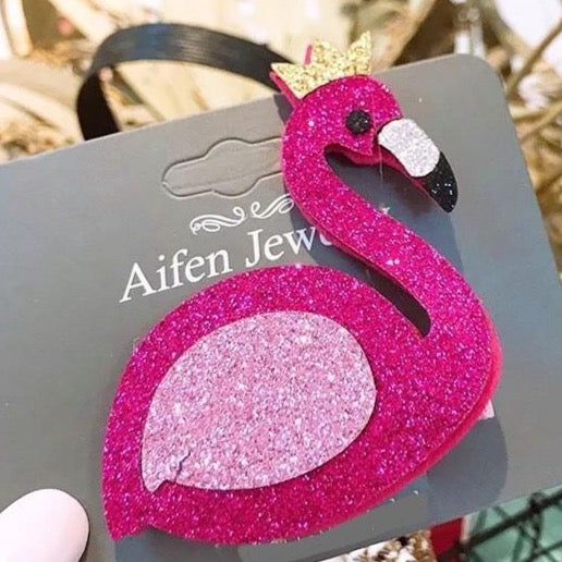 Flamingo Glitter Felt Hair Clip