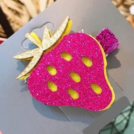 Strawberry Glitter Felt Hair Clip