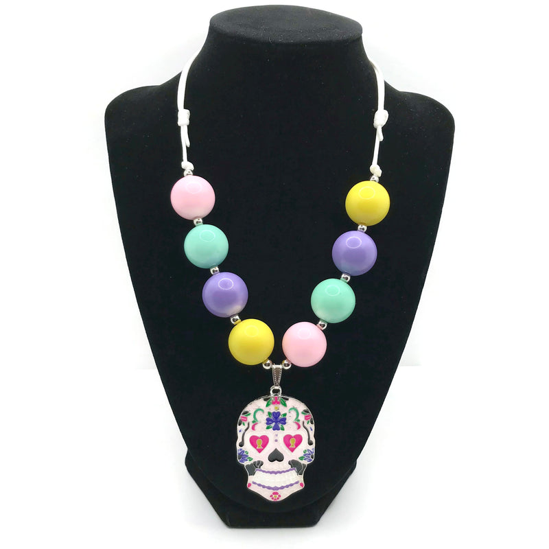 Sugar Skull Chunky Bubblegum Necklace with adjustable cord