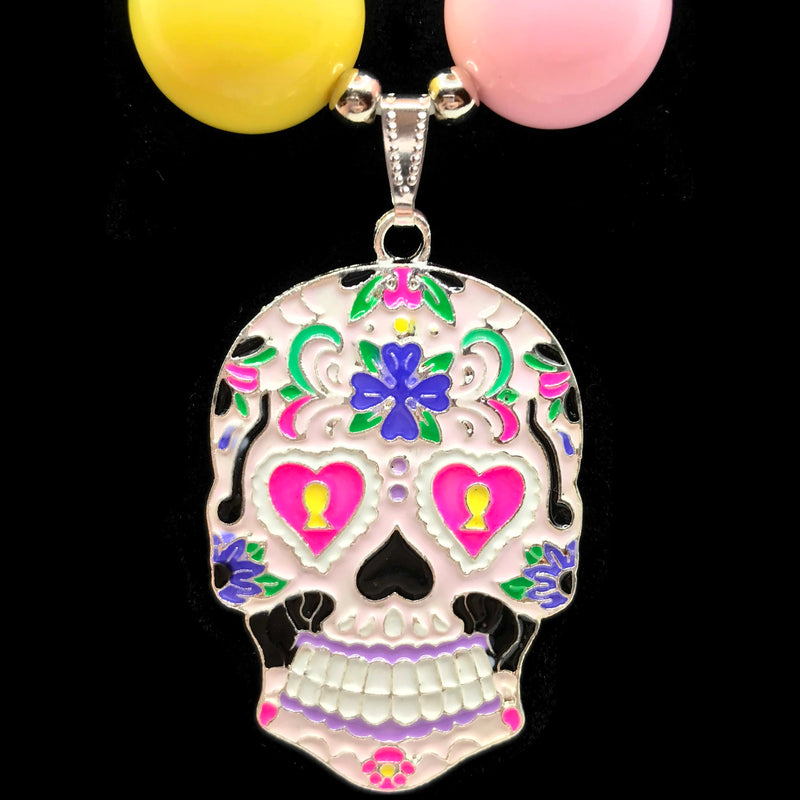 Sugar Skull Chunky Bubblegum Necklace with adjustable cord