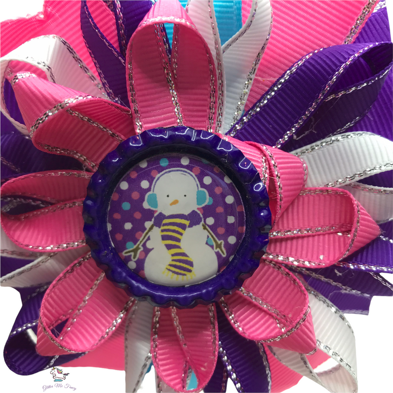 Snowman Ribbon Hair Clip Bow