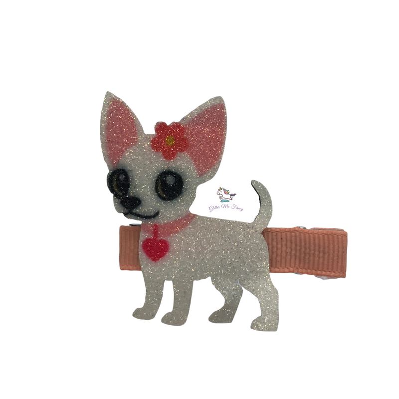 Chihuahua Dog Glitter Felt Hair Clip