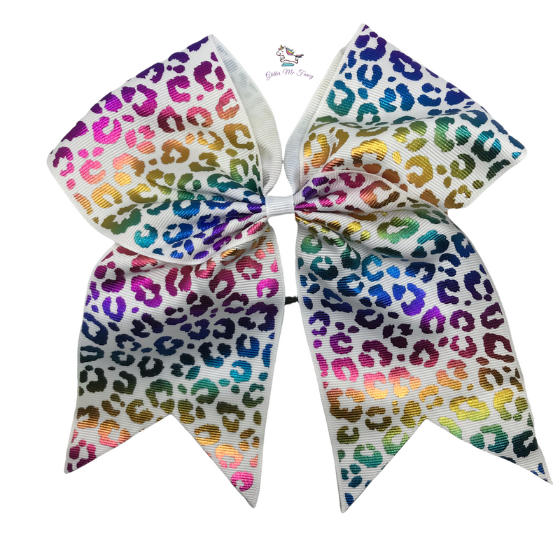 Rainbow Cheetah Elastic Hair Tie Ribbon Bow