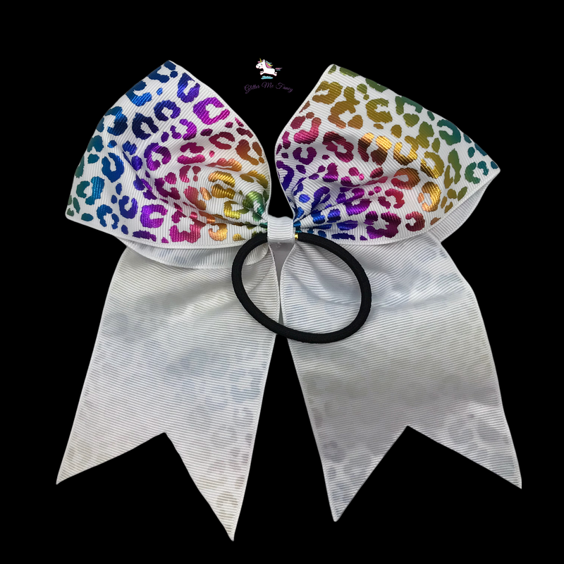 Rainbow Cheetah Elastic Hair Tie Ribbon Bow