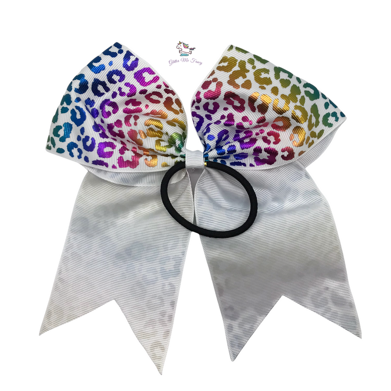 Rainbow Cheetah Elastic Hair Tie Ribbon Bow