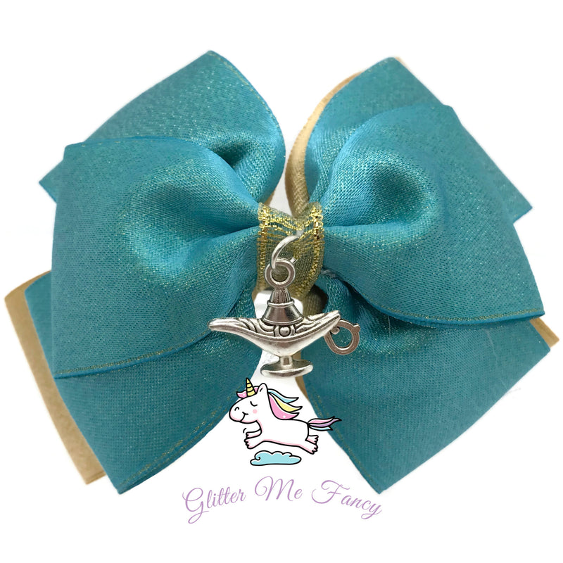 Genie Lamp Charm Hair Clip Ribbon Bow