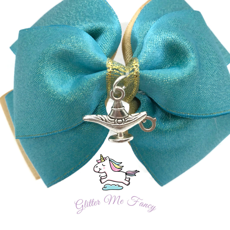 Genie Lamp Charm Hair Clip Ribbon Bow