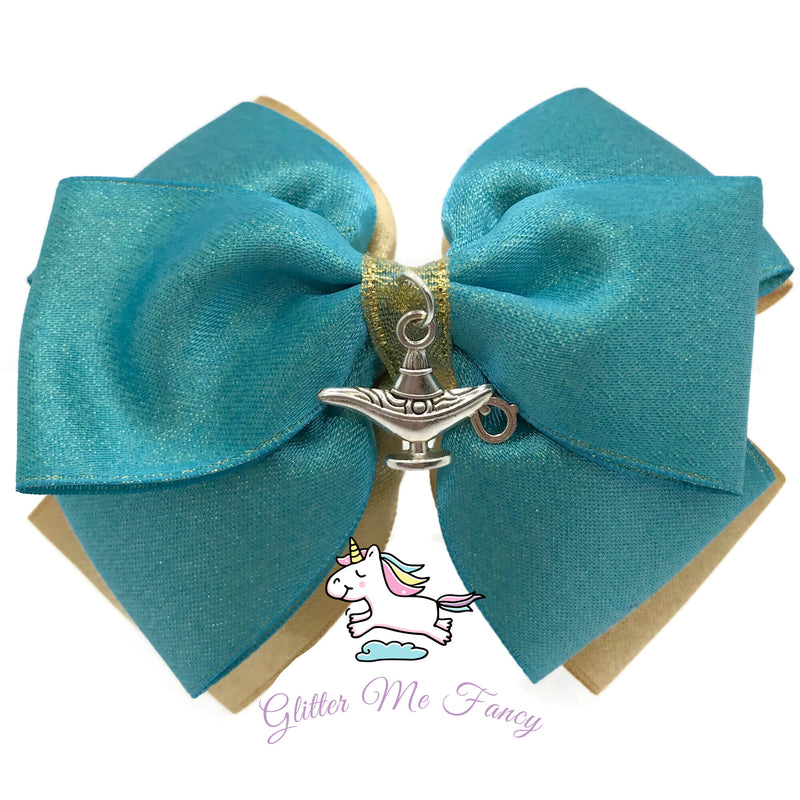 Genie Lamp Charm Hair Clip Ribbon Bow