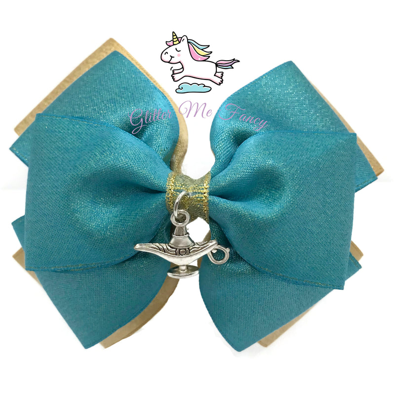 Genie Lamp Charm Hair Clip Ribbon Bow