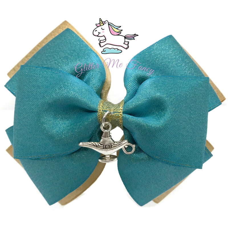 Genie Lamp Charm Hair Clip Ribbon Bow