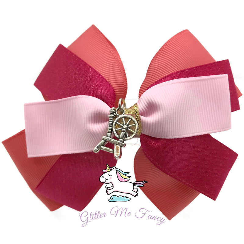 Sleeping Spindle Charm Hair Clip Ribbon Bow