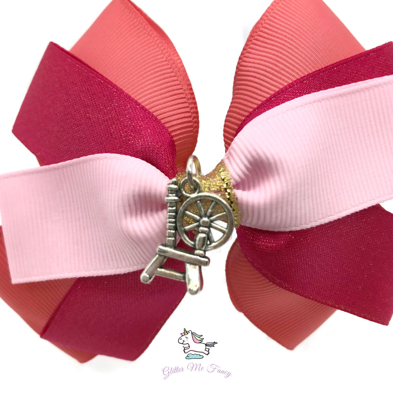 Sleeping Spindle Charm Hair Clip Ribbon Bow