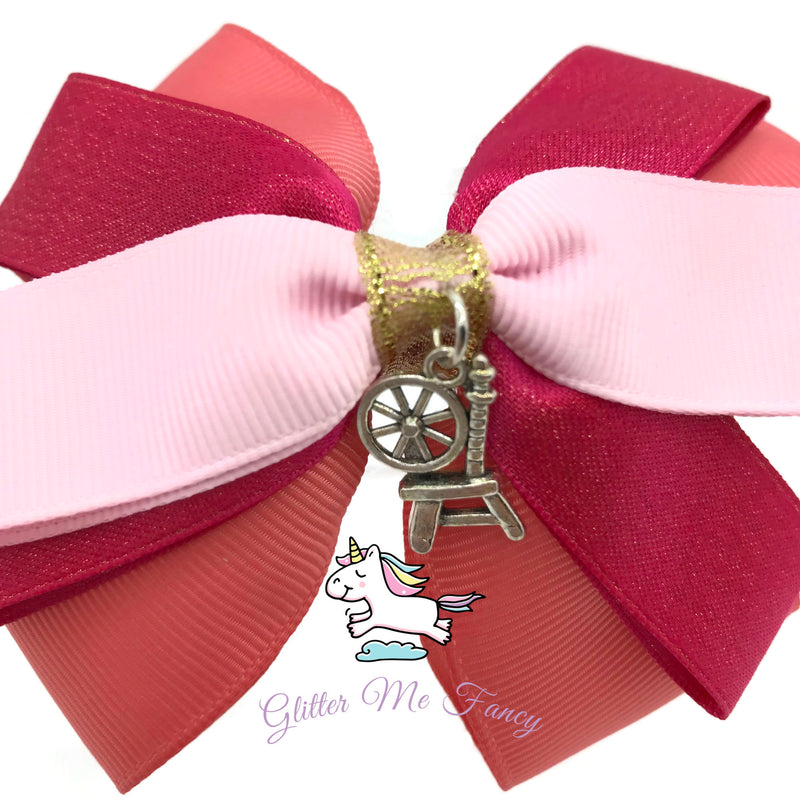 Sleeping Spindle Charm Hair Clip Ribbon Bow