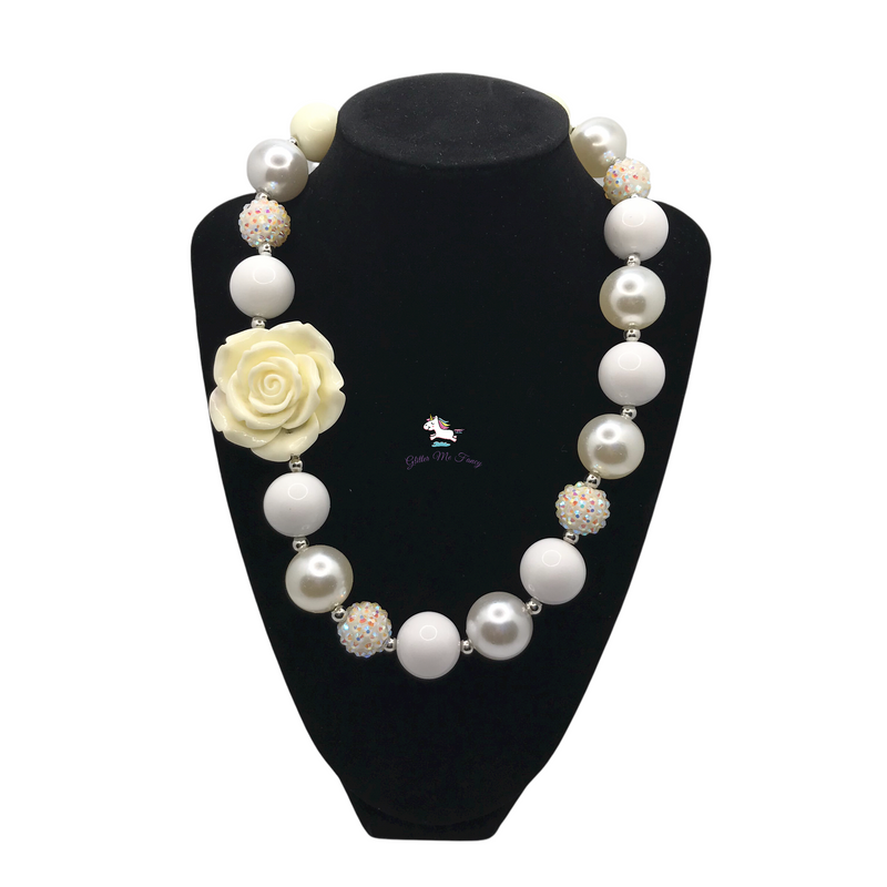 White Rose Chunky Bubblegum Necklace