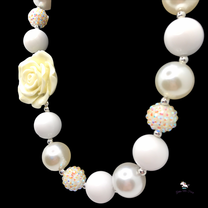 White Rose Chunky Bubblegum Necklace