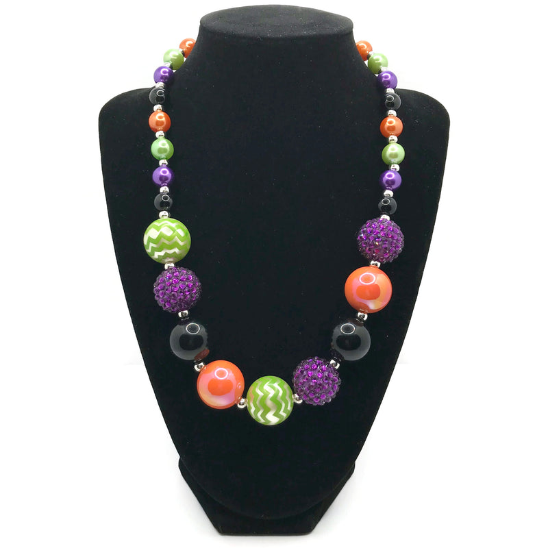 Purple, Orange & Green Halloween Chunky Bubblegum Necklace