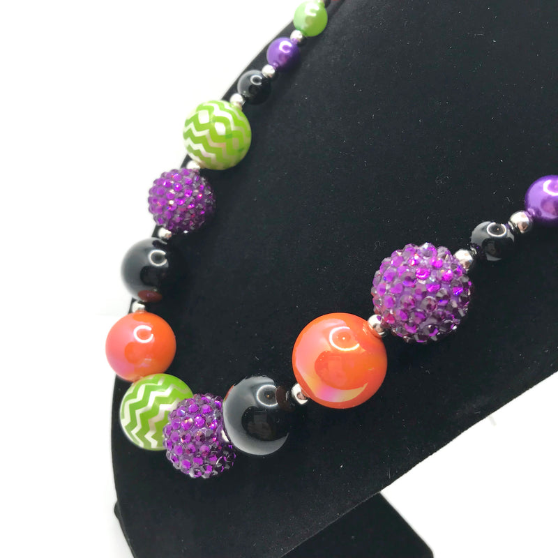 Purple, Orange & Green Halloween Chunky Bubblegum Necklace