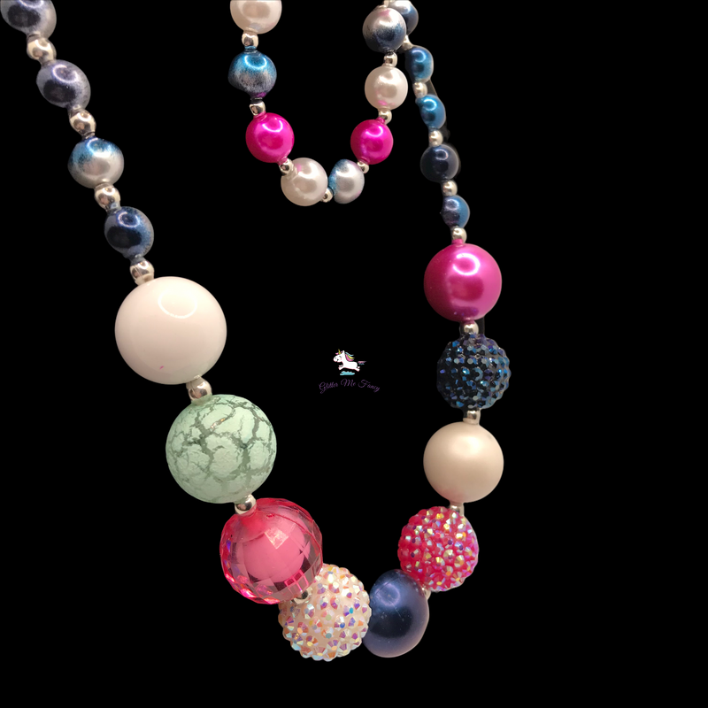 Pink & Blue Crush Chunky Bubblegum Necklace with Bracelet Set
