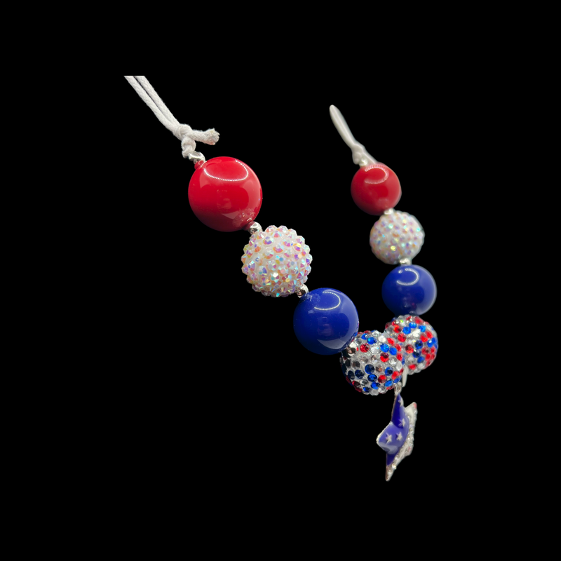 Patriotic Star Adjustable Cord Chunky Bubblegum Necklace