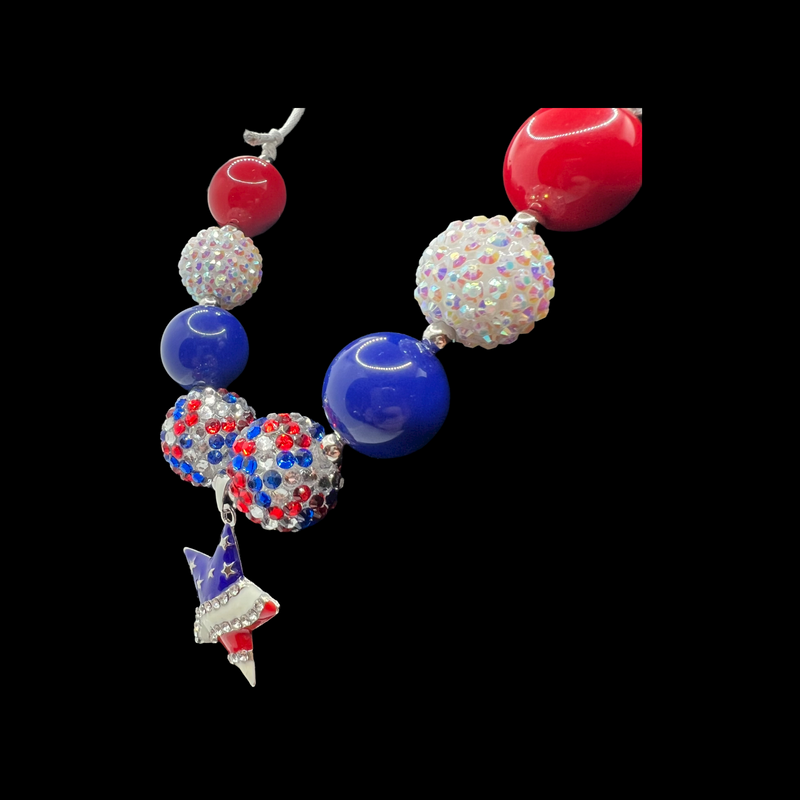 Patriotic Star Adjustable Cord Chunky Bubblegum Necklace