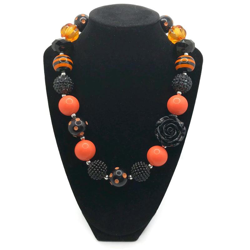 Orange & Black Rose Chunky Bubblegum Necklace