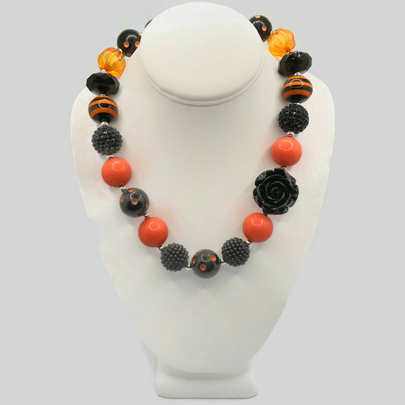 Orange & Black Rose Chunky Bubblegum Necklace